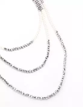 Rhodium Pearl Facet Layered Necklace