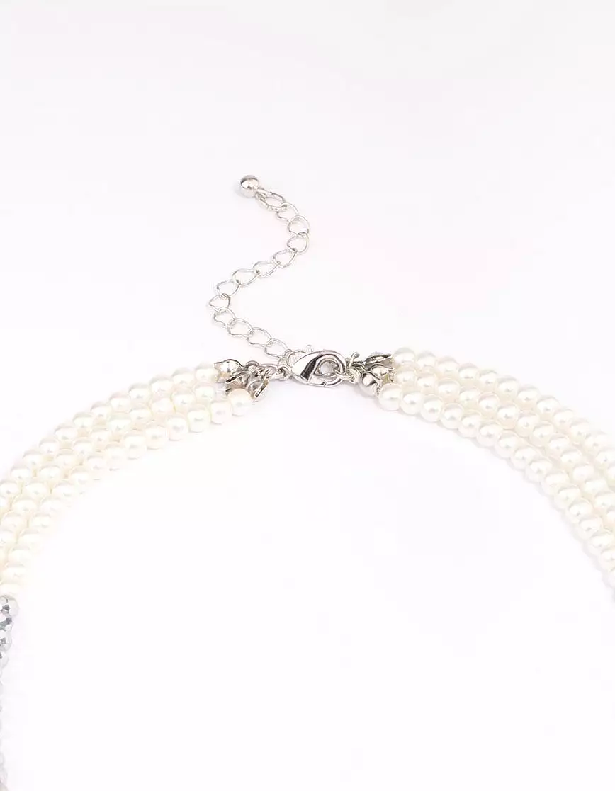 Rhodium Pearl Facet Layered Necklace