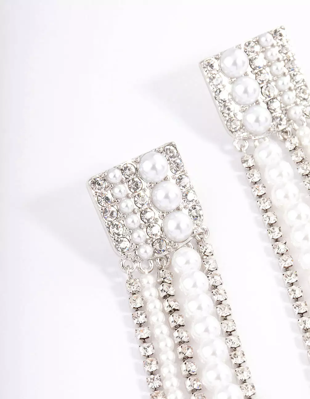 Rhodium Statement Long Mixed Drop Earrings