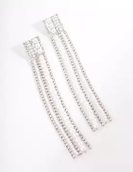 Rhodium Statement Long Mixed Drop Earrings