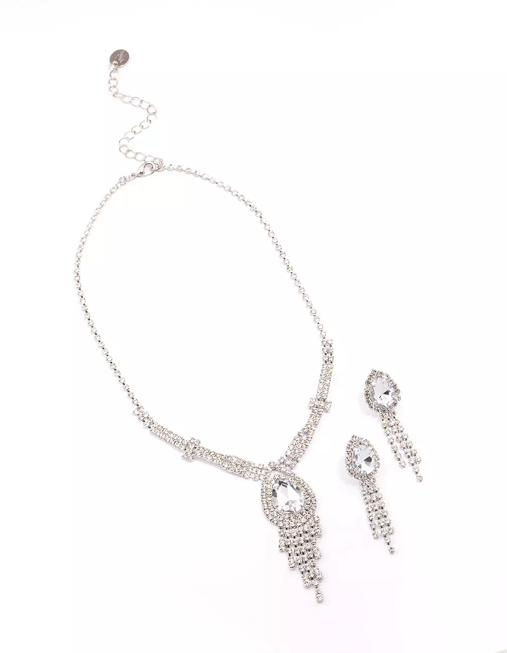 Rhodium Vintage Diamante Drop Jewellery Set