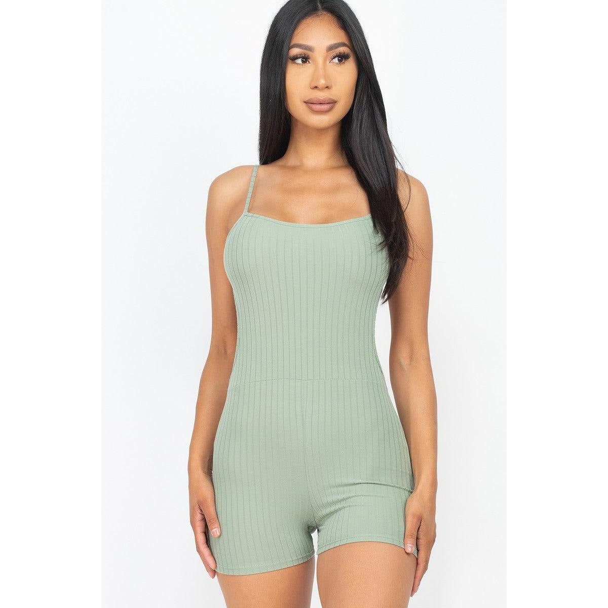 Ribbed Sleeveless Back Cutout Bodycon Active Romper