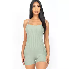 Ribbed Sleeveless Back Cutout Bodycon Active Romper