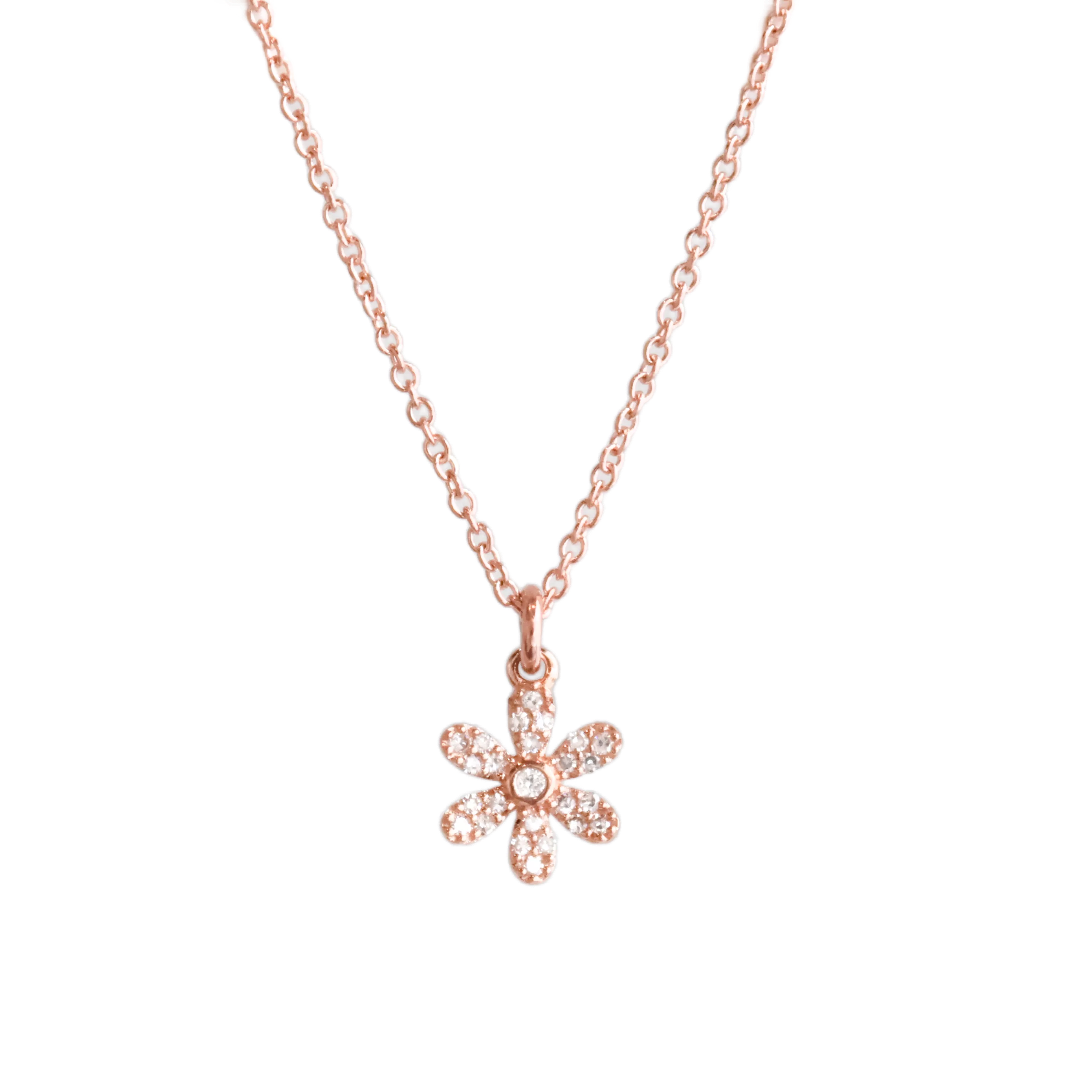 Rose Gold Pave Diamond Flower Necklace