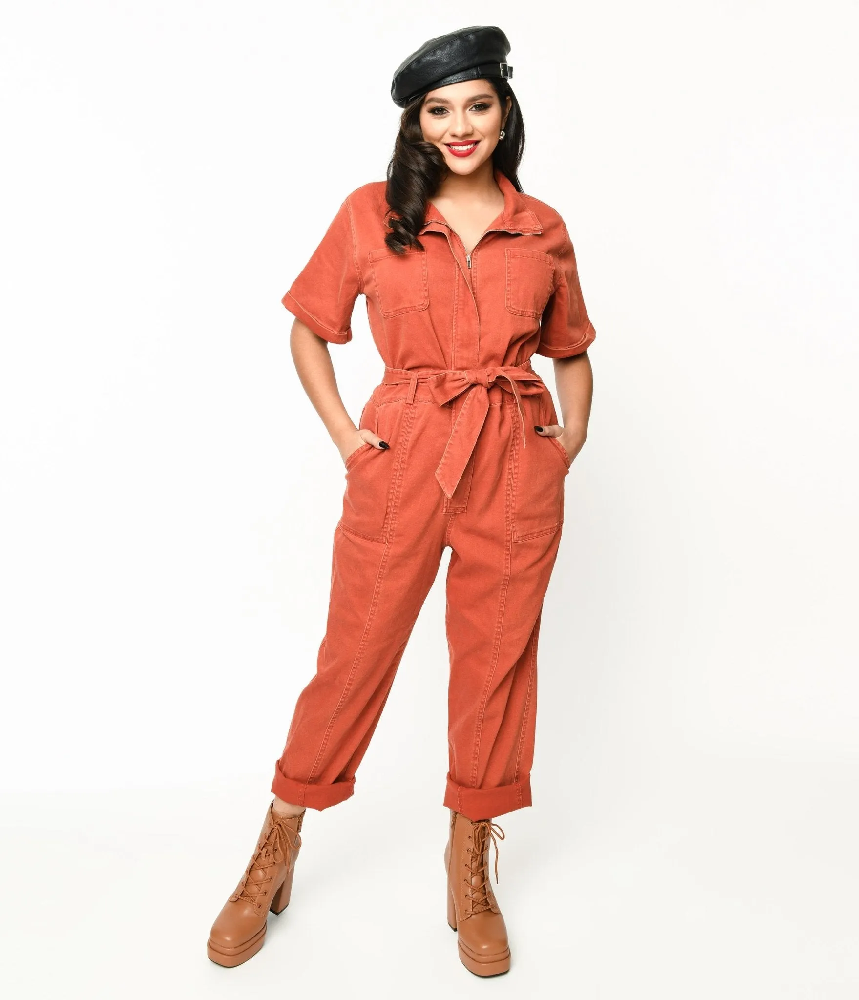 Rust Denim Utility Jumpsuit