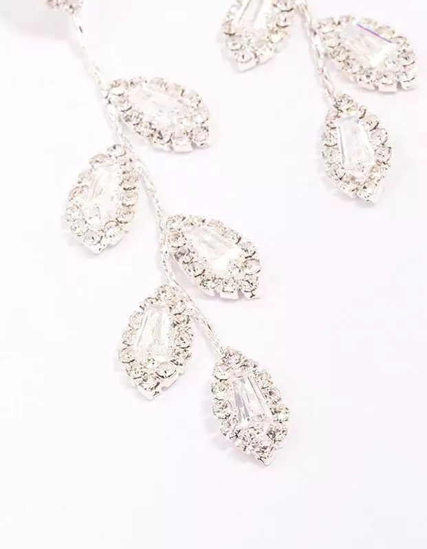 Silver Diamante Leaf Drop Earrings