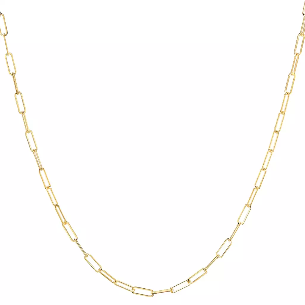 Small 14K Gold Paper Clip Necklace 2.0mm-No Clasp