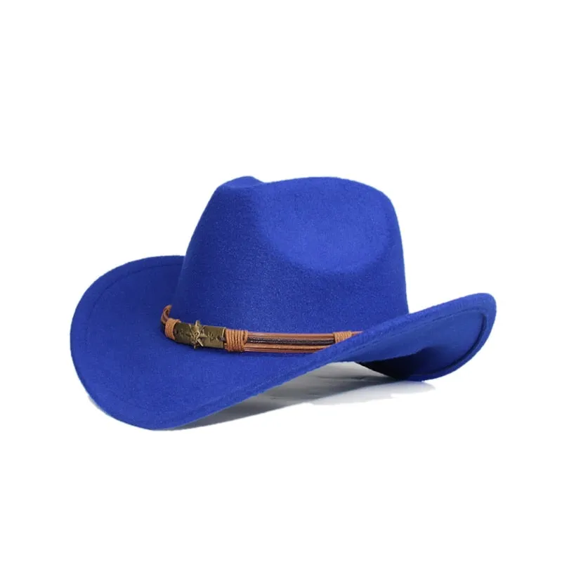 Unisex Casual Skull Head Leather Band Wide Brim Western Cowboy Hat