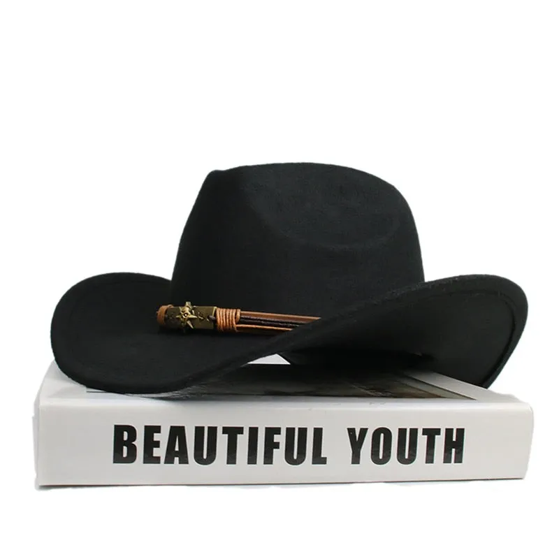 Unisex Casual Skull Head Leather Band Wide Brim Western Cowboy Hat