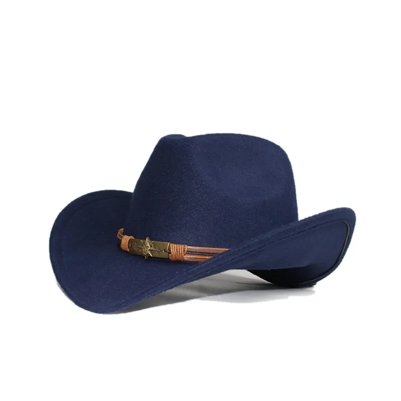 Unisex Casual Skull Head Leather Band Wide Brim Western Cowboy Hat