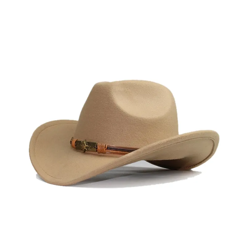 Unisex Casual Skull Head Leather Band Wide Brim Western Cowboy Hat