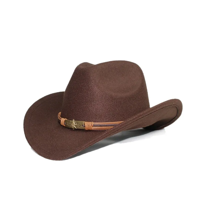 Unisex Casual Skull Head Leather Band Wide Brim Western Cowboy Hat