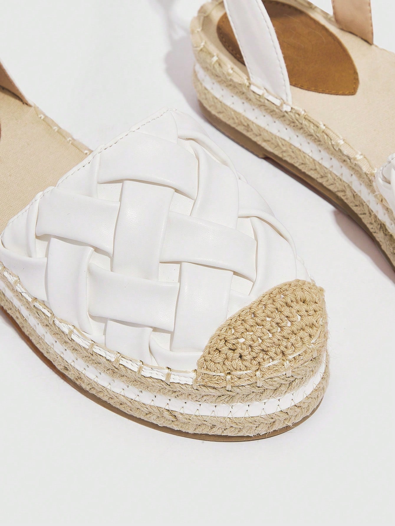 Vacation White Slingback Flatform Shoes For Woman, Texture Embossed Stitch Detail Shoes For Spring And Summer