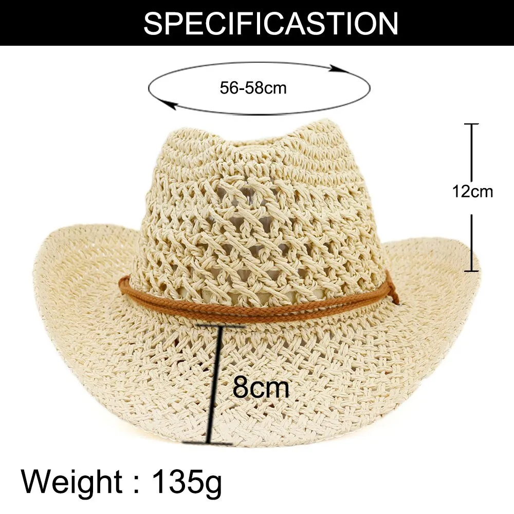 Western Cowboy Handmade Straw Hat Top Hat Women's Outdoor Beach Hat Sun Visor Sun Protection