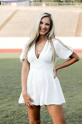 White V-Neck Short Sleeve Romper