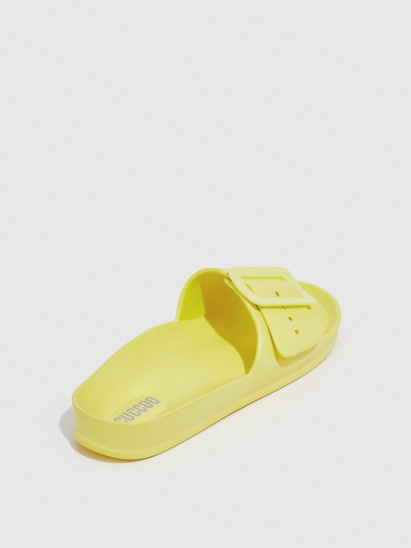 Woman Shoes Buckle Decor Single Band Fashionable Yellow Flat Slides For Spring And Summer