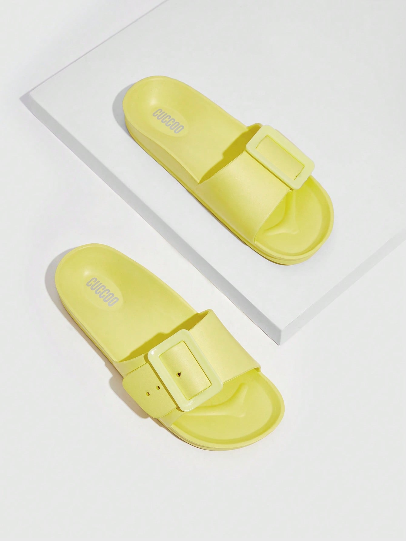 Woman Shoes Buckle Decor Single Band Fashionable Yellow Flat Slides For Spring And Summer