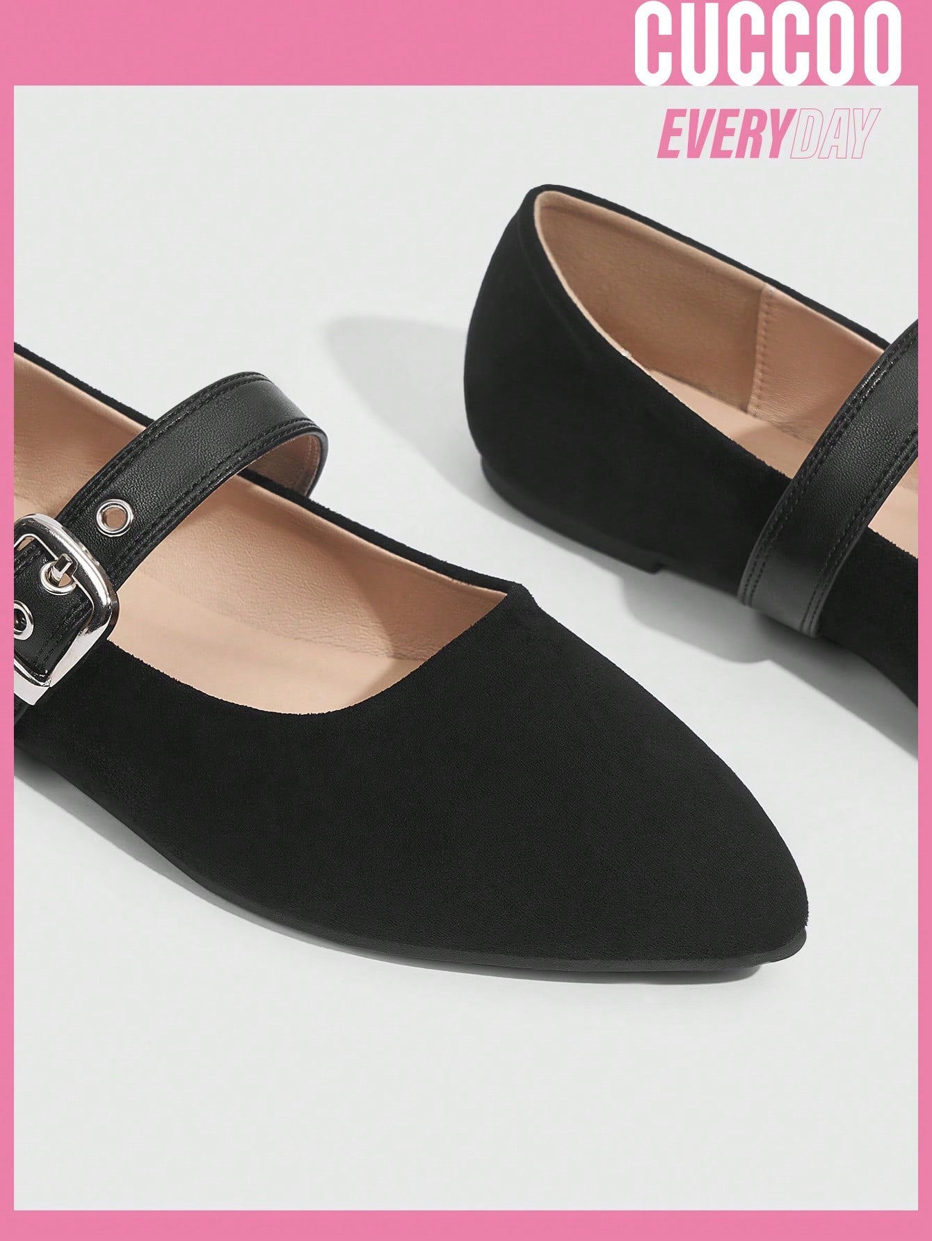 Woman Shoes Fashionable Black Buckle Design Classic Flat Shoes For Spring And Summer