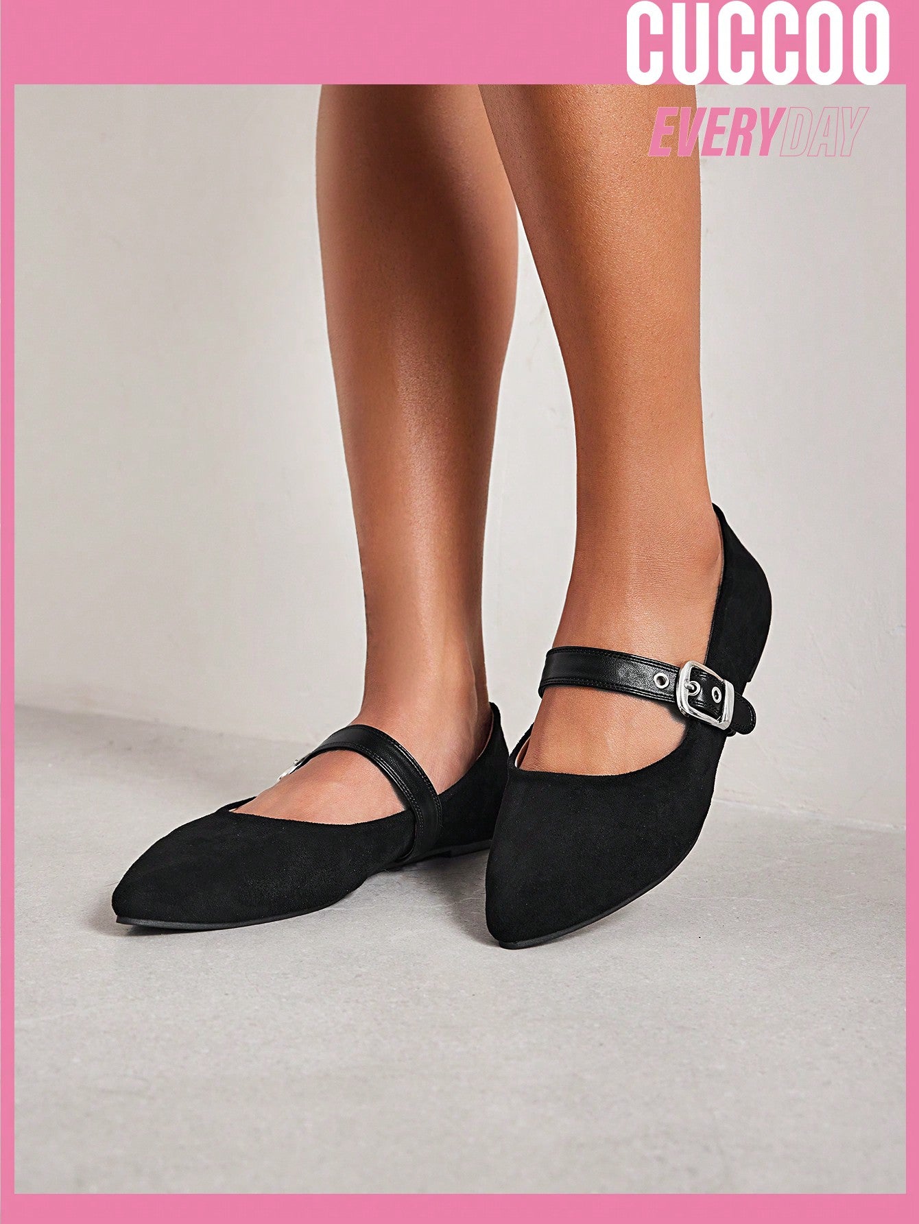 Woman Shoes Fashionable Black Buckle Design Classic Flat Shoes For Spring And Summer