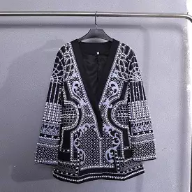 Women Blazers Autumn Outfits Runway Celebrities Pearls Chain Jackets Winter Coats Crystal Diamonds High Quality B-29697