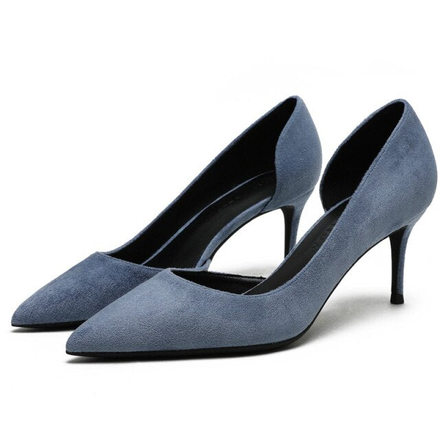 Women's Classic Style 6cm Thin Heeled Pointed Toe Suede Leather Slip On Pumps